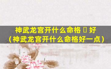 神武龙宫开什么命格 ☘ 好（神武龙宫开什么命格好一点）